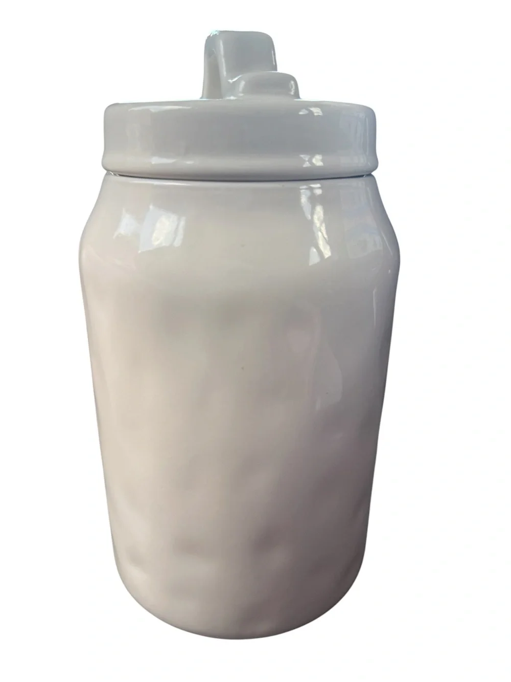 Rae Dunn Artisan White Ceramic Cat Treat Jar with Orange Cat Illustration - Meow